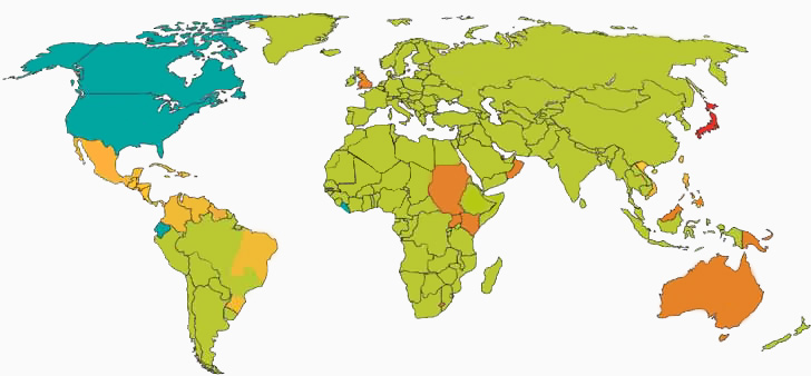 Worldwide voltage map